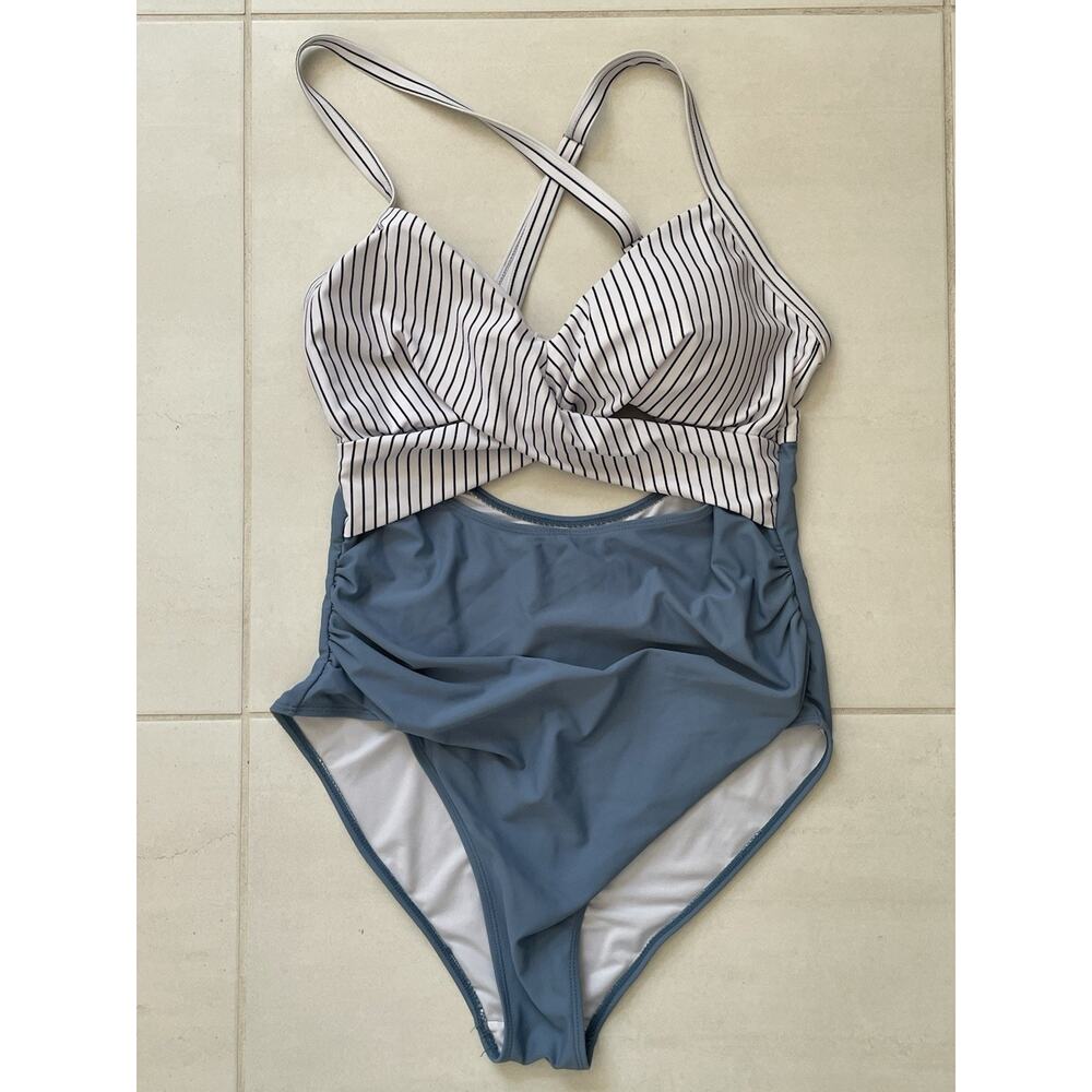 Eomenie Swim One Piece Swimsuit Striped Color Block Cut Out Swimwear